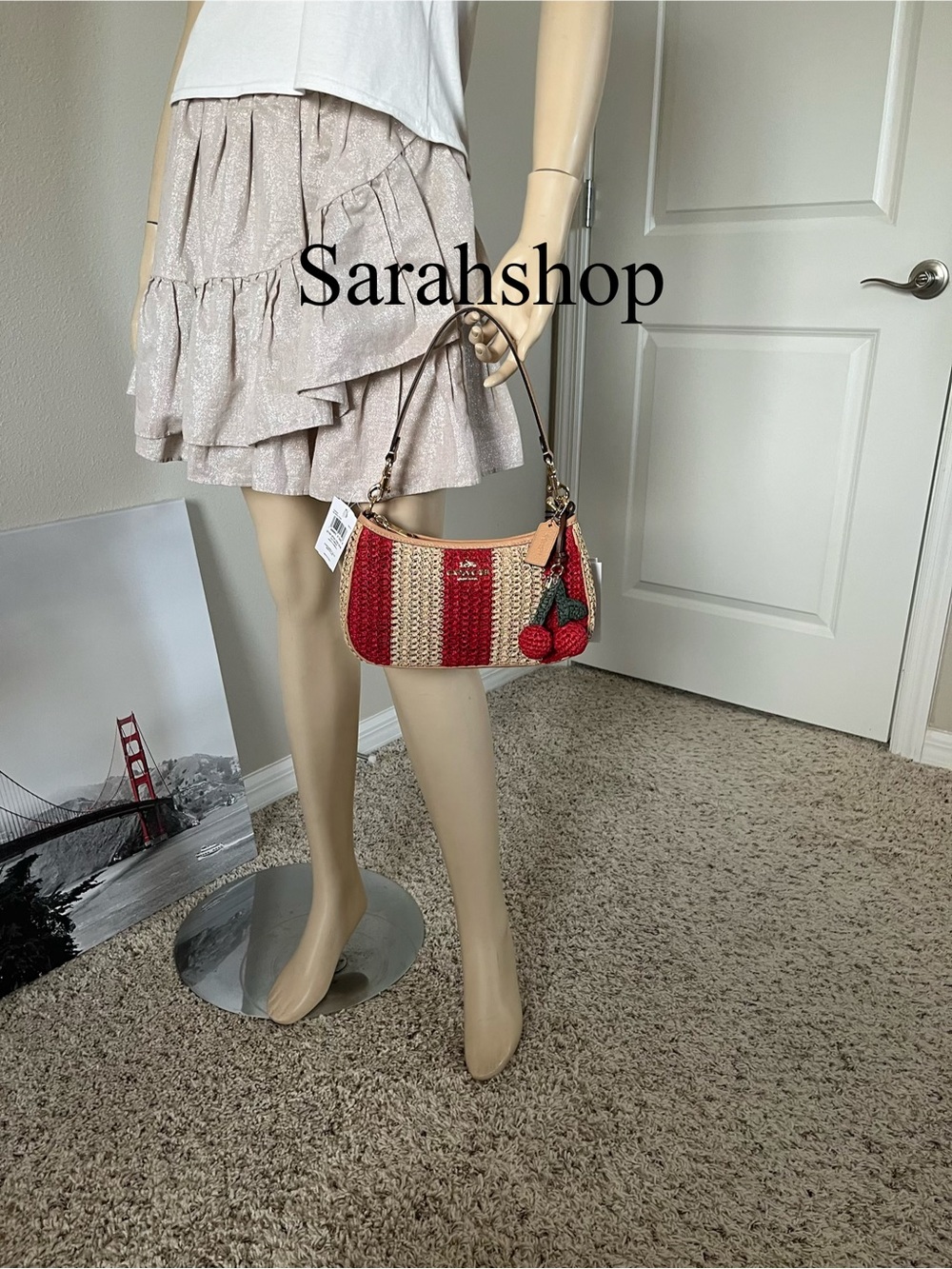 ✅Coach Teri Shoulder Bag With Stripes And Charm - Picture 9 of 13
